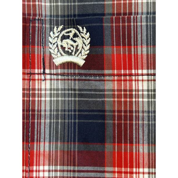 Cinch Western Mens Button Up Shirt LG Red/Blue Plaid - Picture 3 of 7